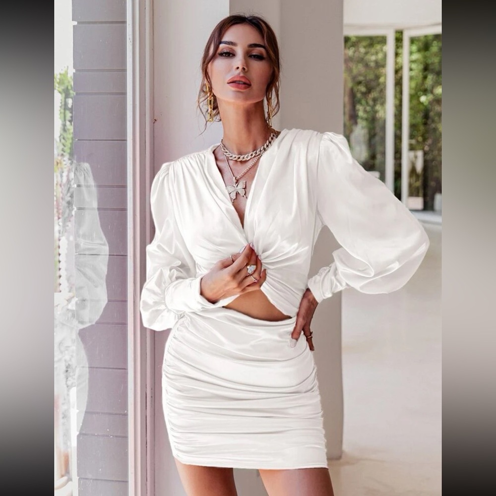 NWT SHEIN White Ruched Dress